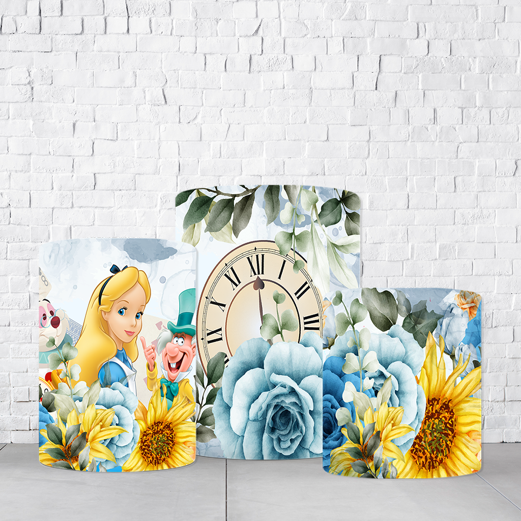 Trio de Cilindros Para Festas Alice No Páis Das Maravilhas Em Tecido Helanca C/Elástico