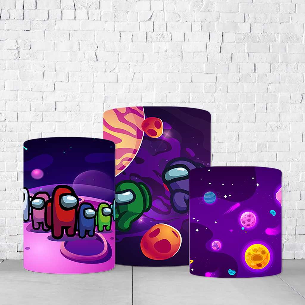 Trio de Cilindros Para Festas Among Us Em Tecido Helanca C/Elástico