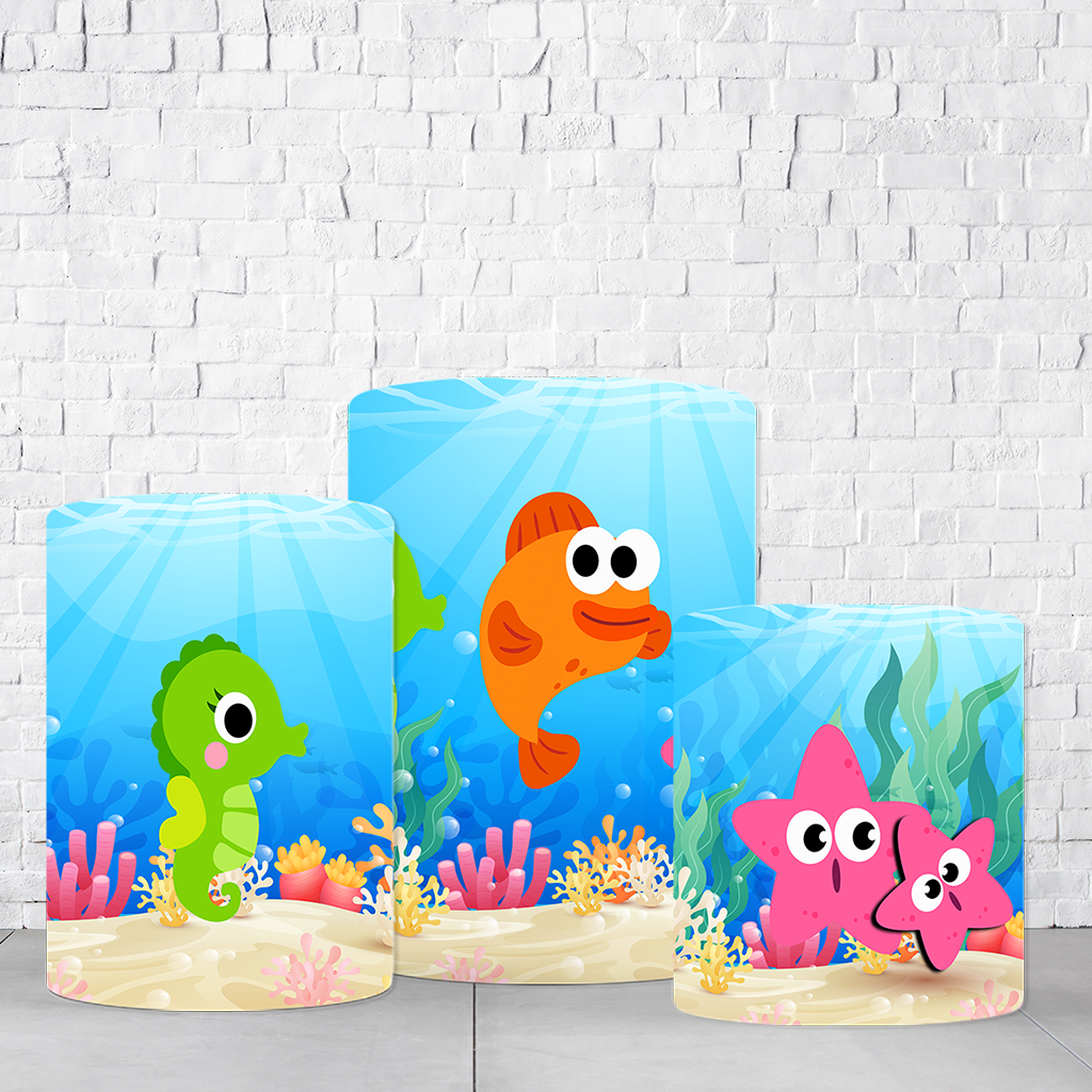 Trio de Cilindros Para Festas Baby Shark Em Tecido Helanca C/Elástico