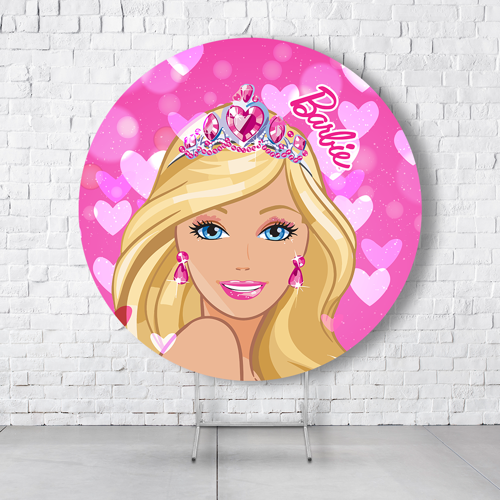 Painel De Festa Redondo Barbie Em Tecido Helanca C/Elástico 1,50x1,50