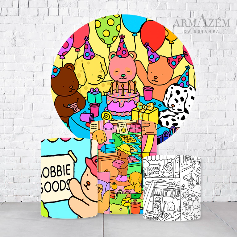 Kit Painel De Festa Bobbie Goods + Trio De Cilindros Em Tecido - Imagem 3