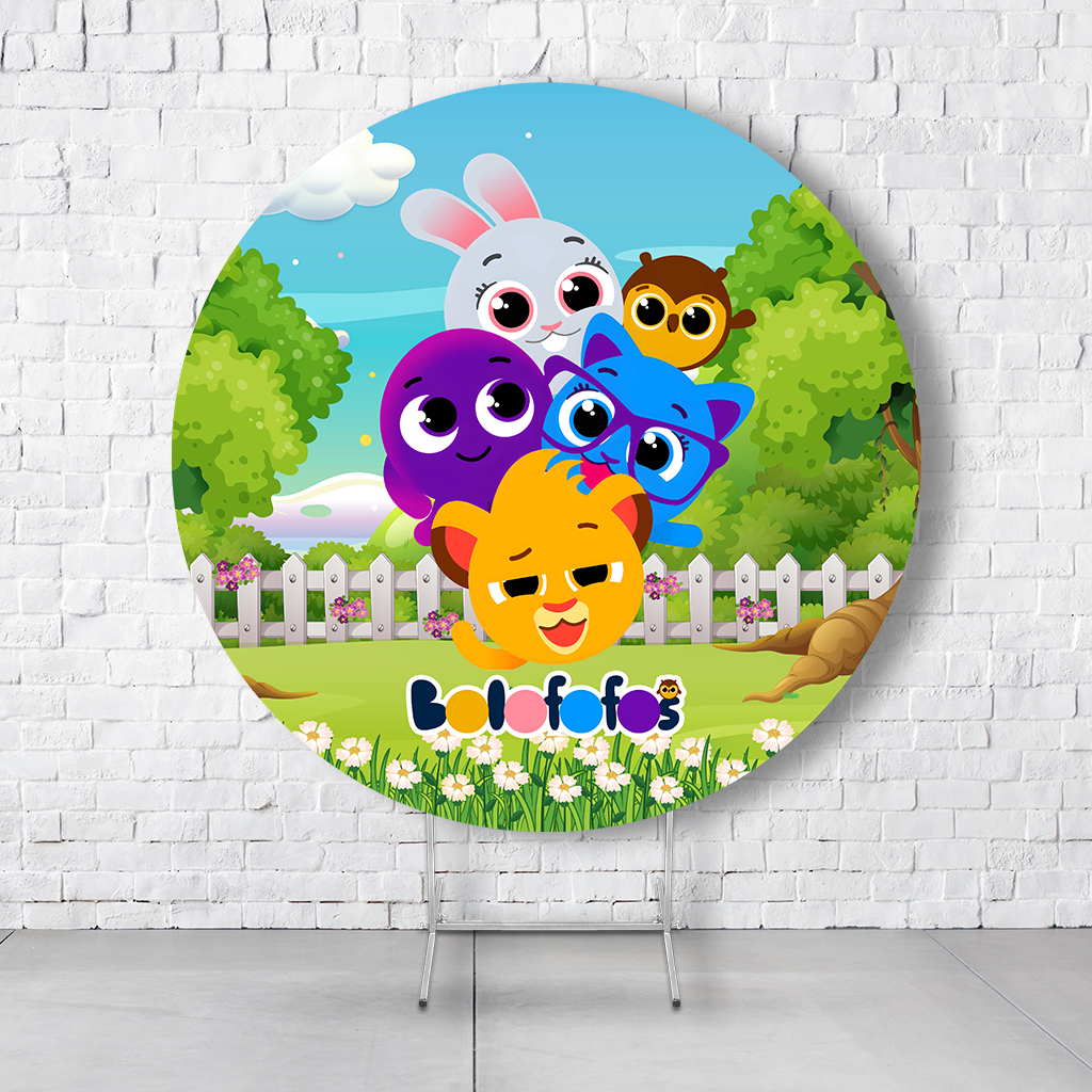 Painel De Festa Redondo Bolofofos Em Tecido Helanca C/Elástico 1,50x1,50 - Imagem 2