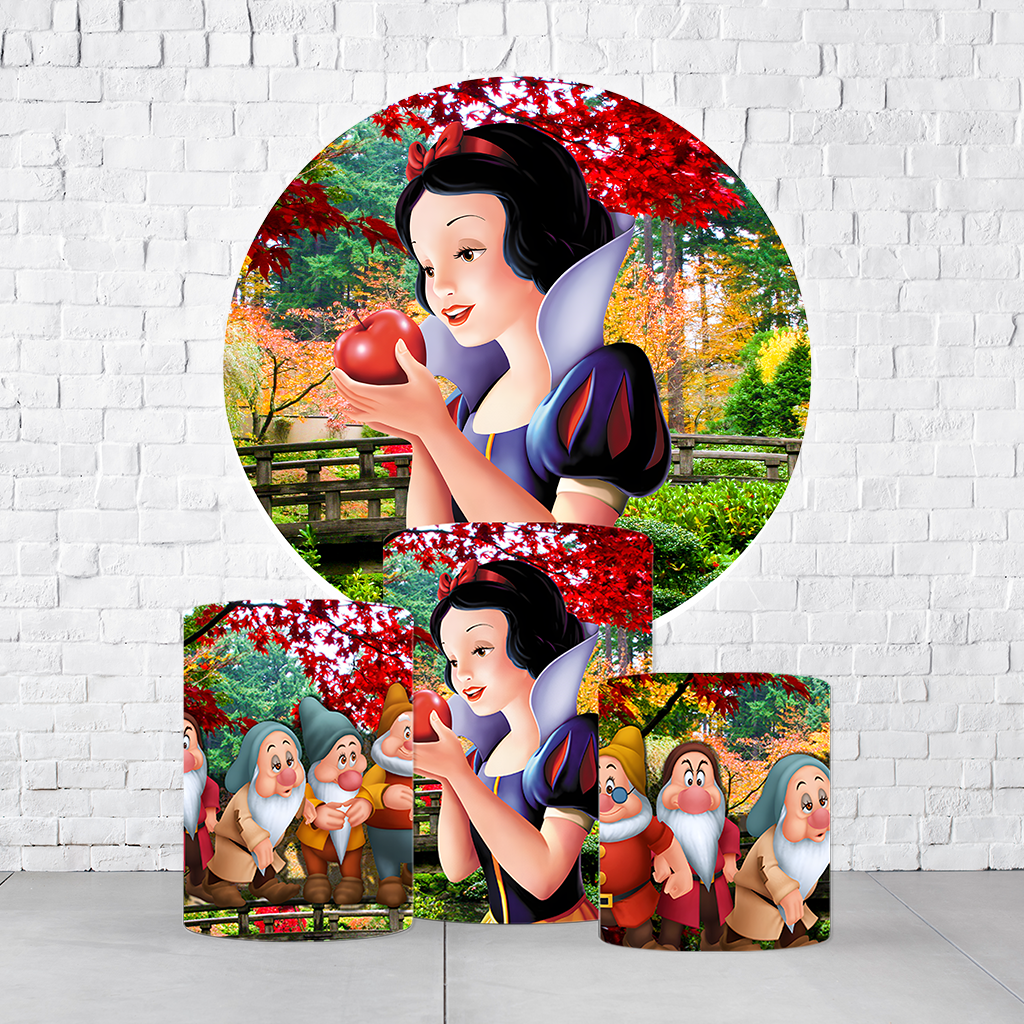 Kit Painel De Festa Branca De Neve + Trio De Cilindros Em Tecido