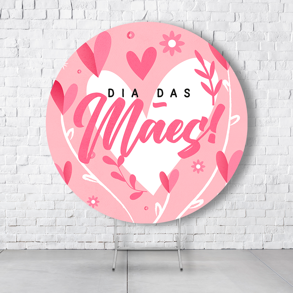 Painel De Festa Redondo Dia Das Mães Em Tecido Helanca C/Elástico 1,50x1,50