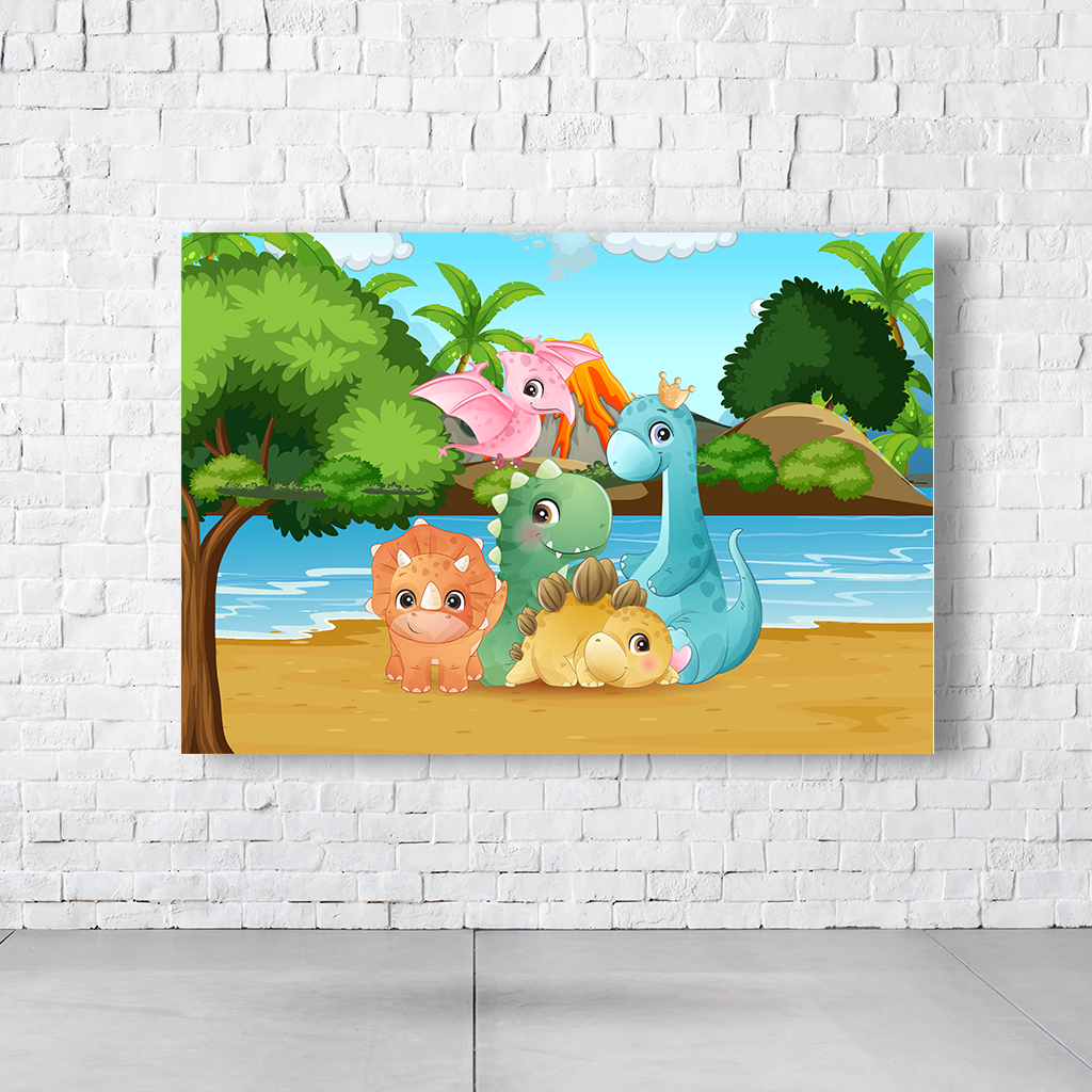 Painel Retangular Tema Dino Cute Em Tecido Oxford 100% Poliéster