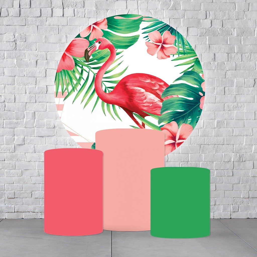 Kit Painel De Festa Flamingo + Trio De Cilindros Em Tecido