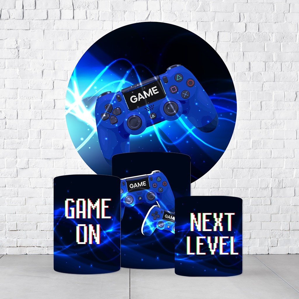 Kit Painel De Festa Gamer + Trio De Cilindros Em Tecido