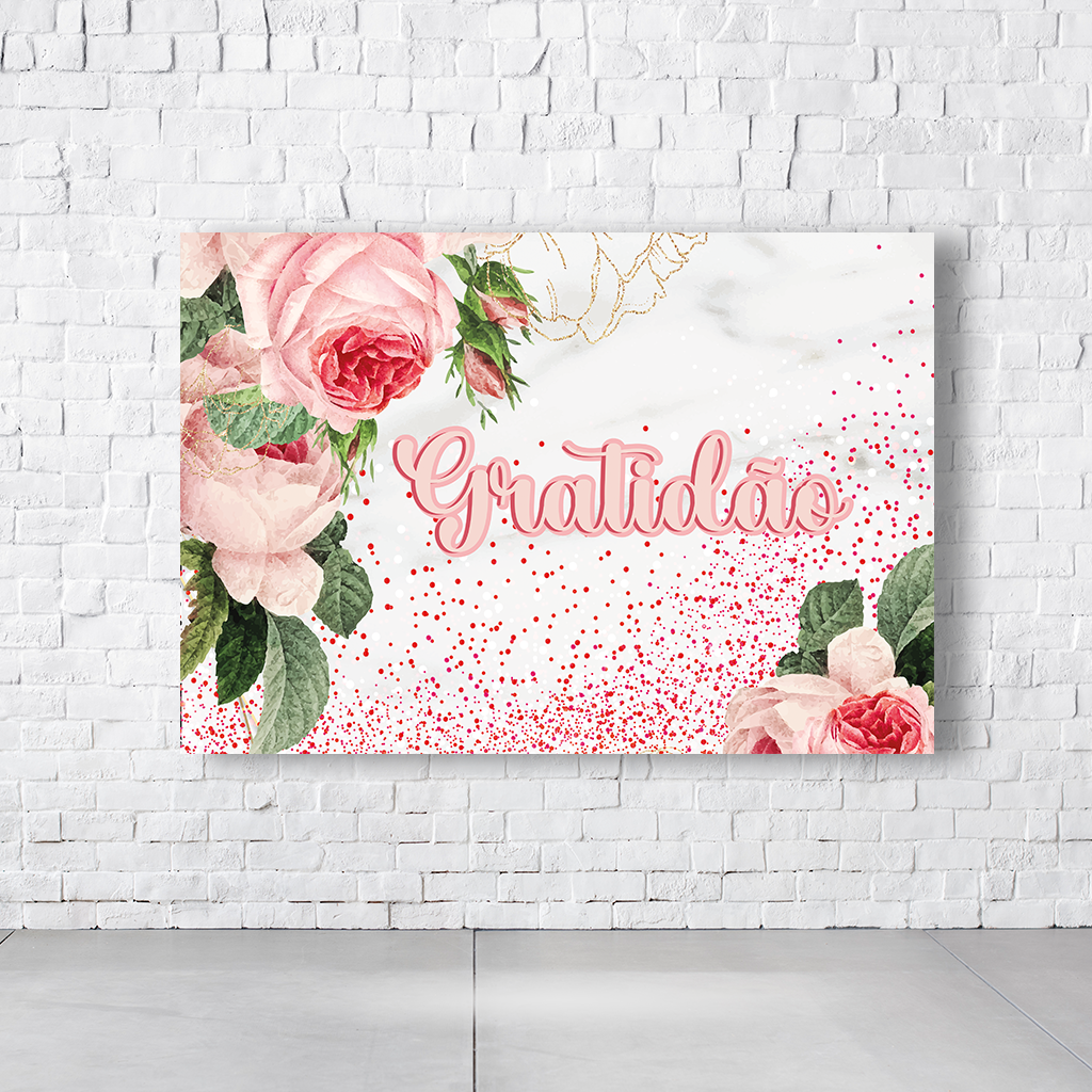 Painel Retangular Tema Gratidão Em Tecido Oxford 100% Poliéster
