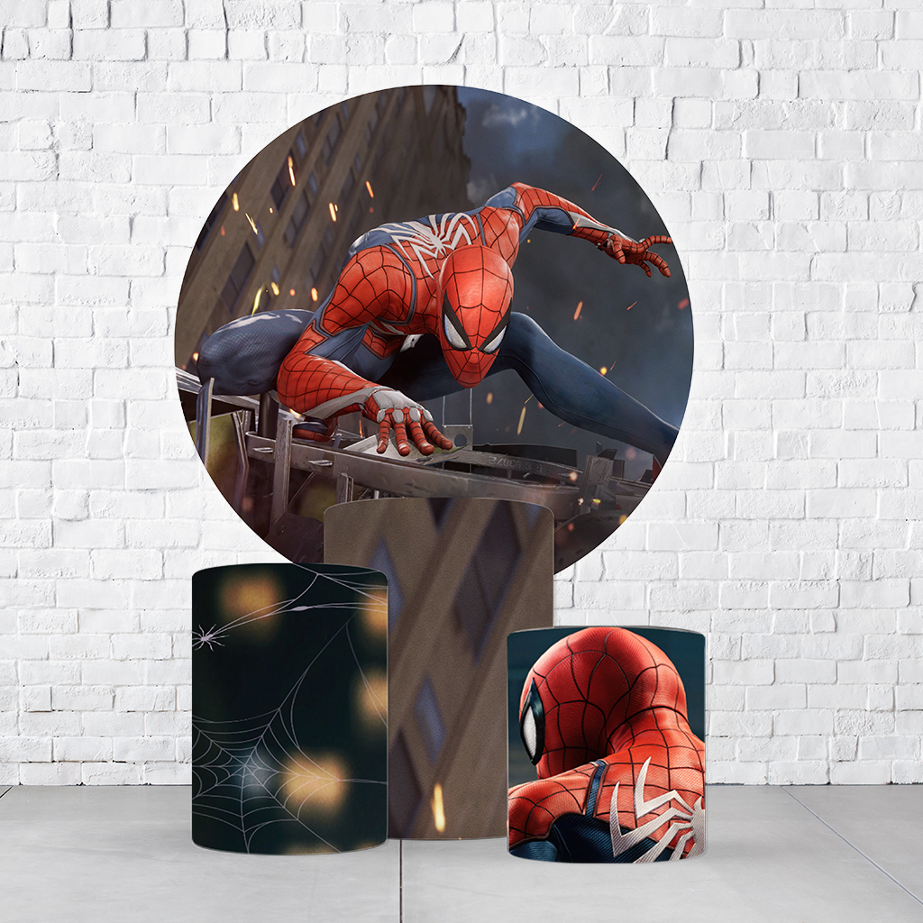 Kit Painel De Festa Homem-Aranha + Trio De Cilindros Em Tecido  KITPAI368