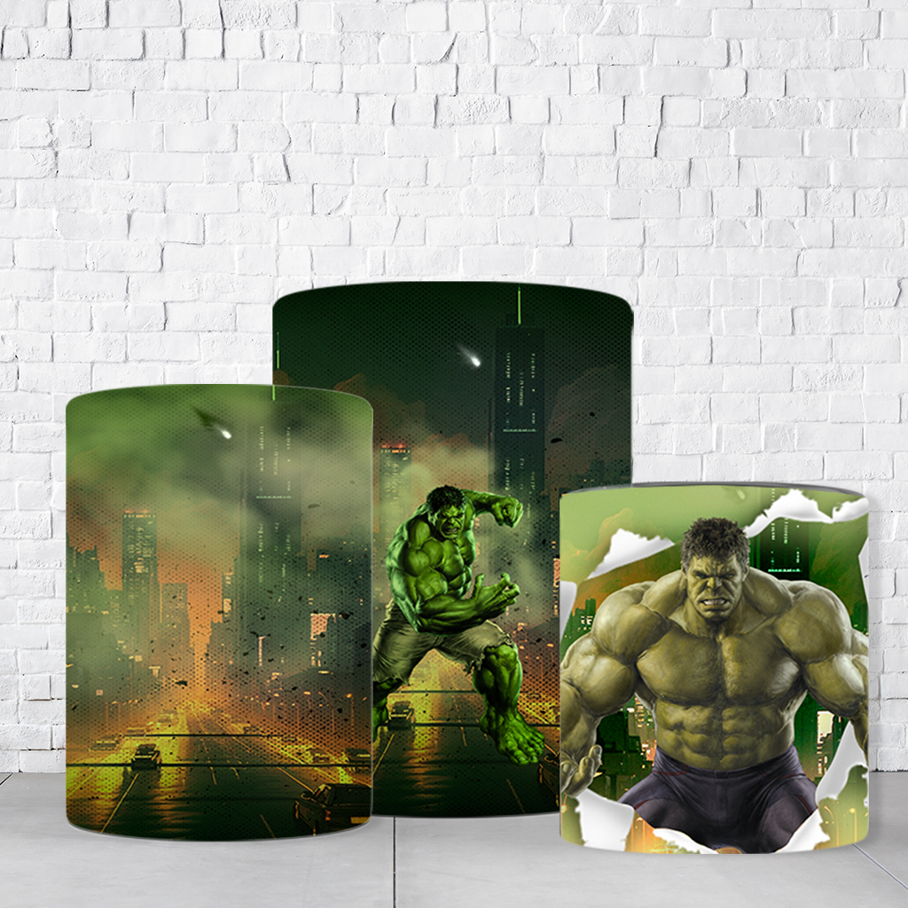 Trio de Cilindros Para Festas Hulk Em Tecido Helanca C/Elástico