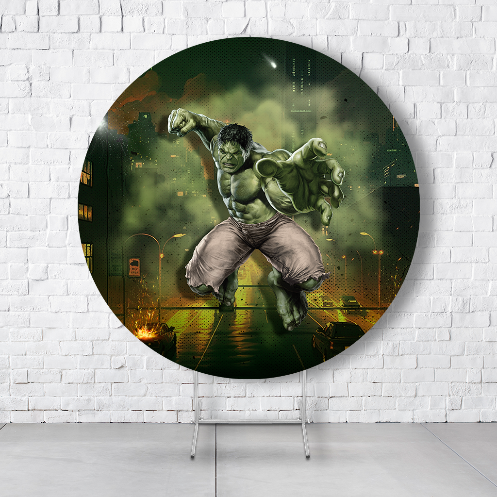Painel De Festa Redondo Hulk Em Tecido Helanca C/Elástico 1,50x1,50