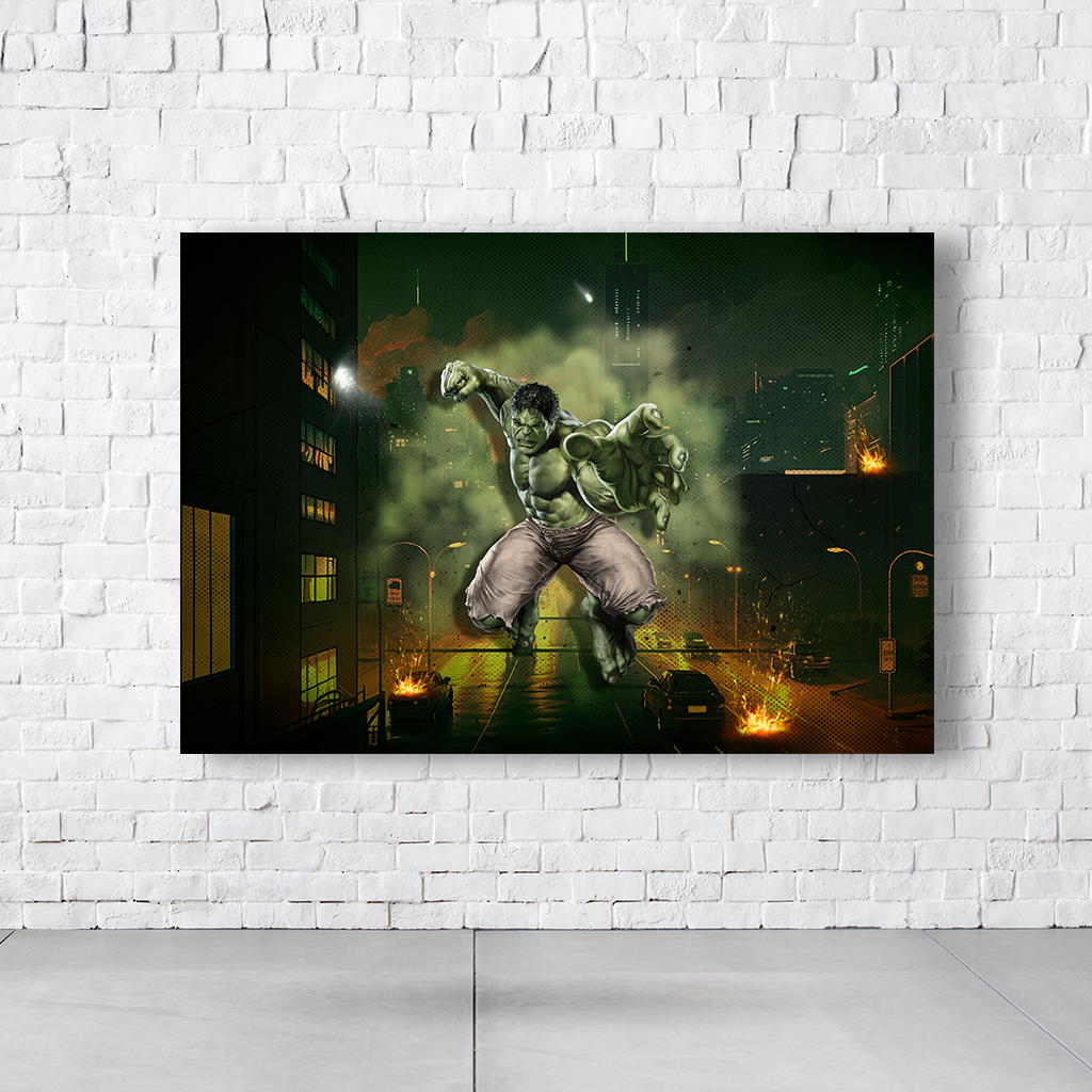 Painel Retangular Tema Hulk Em Tecido Oxford 100% Poliéster