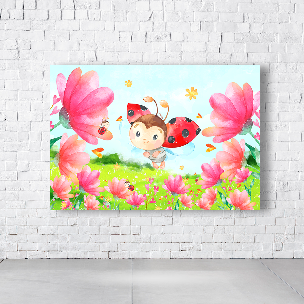 Painel Retangular Tema Joaninha Em Tecido Oxford 100% Poliéster