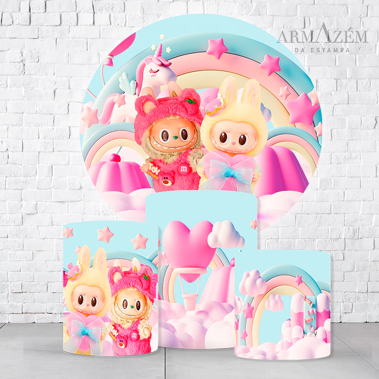 Kit Painel De Festa Labubu + Trio De Cilindros Em Tecido - Imagem 2