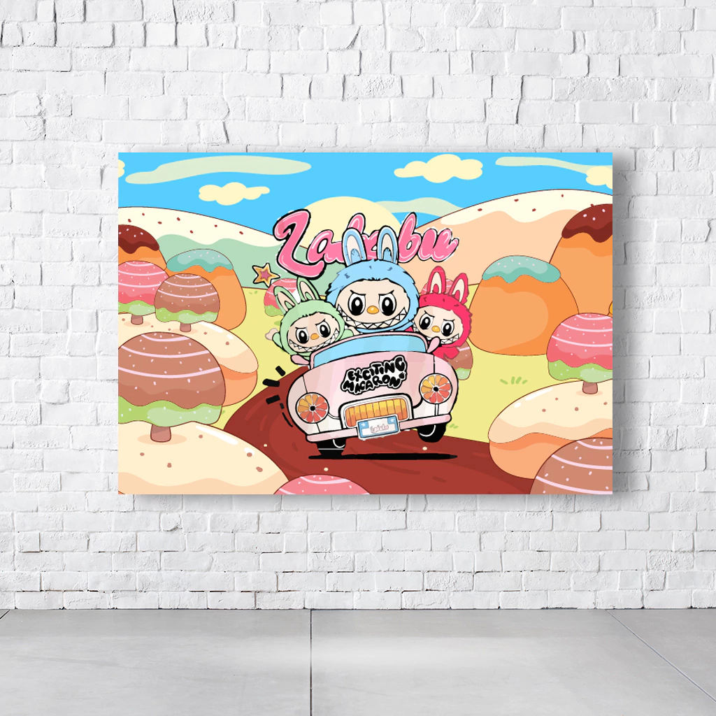 Painel Retangular Tema Labubu Em Tecido Oxford 100% Poliéster  PAINEL977