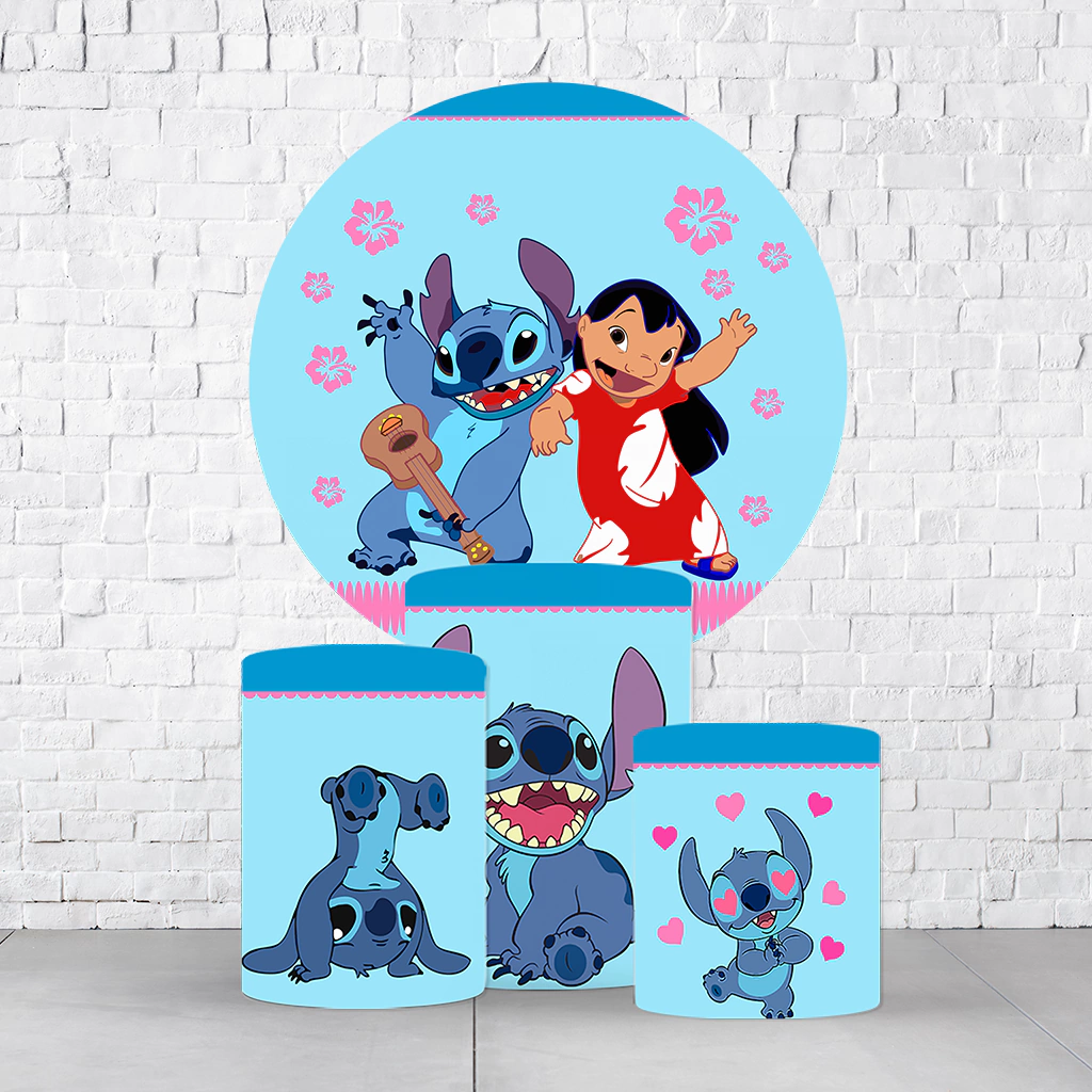 Kit Painel De Festa Lilo & Stitch + Trio De Cilindros Em Tecido - Imagem 2