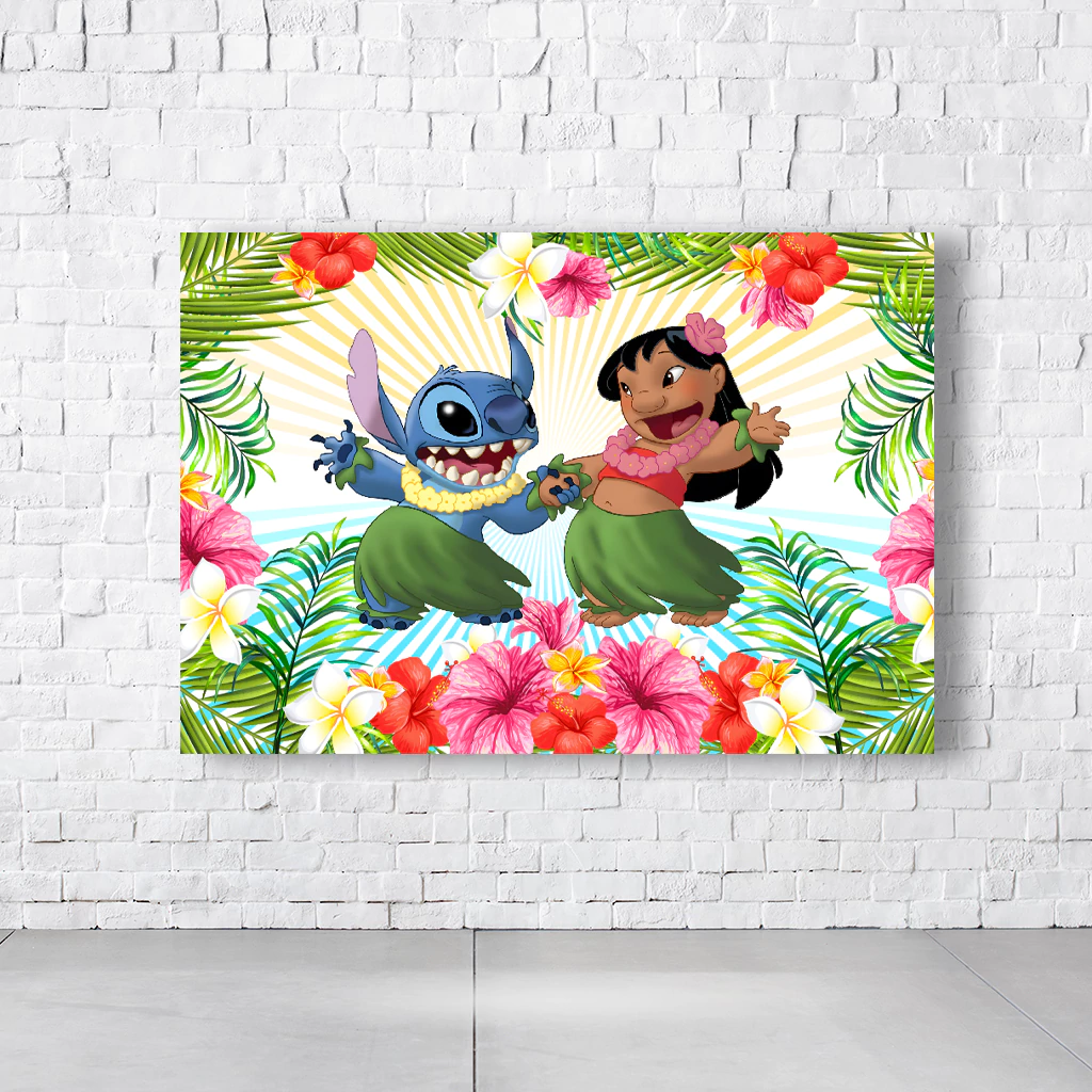 Painel Retangular Tema Lilo & Stitch Em Tecido Oxford 100% Poliéster - Imagem 2