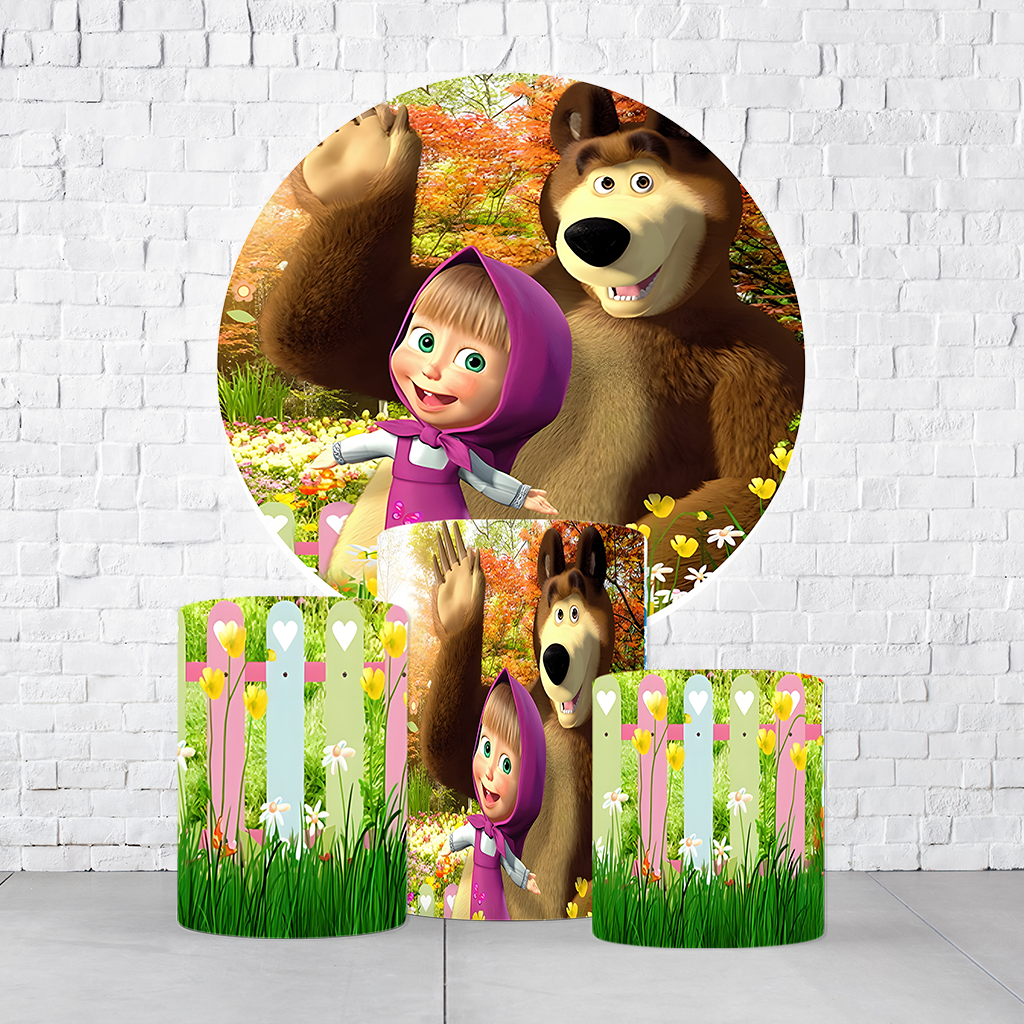 Kit Painel De Festa Masha e o Urso + Trio De Cilindros Em Tecido - Imagem 2