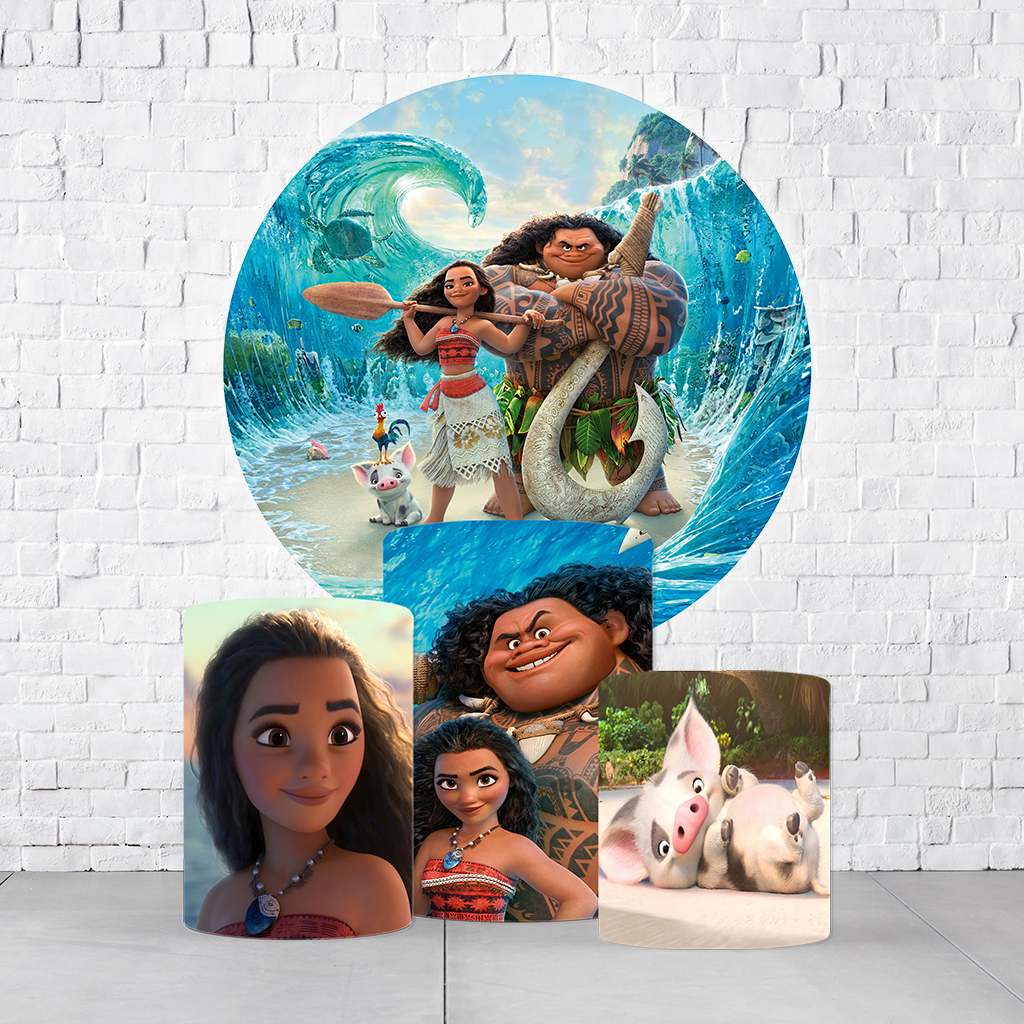 Kit Painel De Festa Moana + Trio De Cilindros Em Tecido - Imagem 4