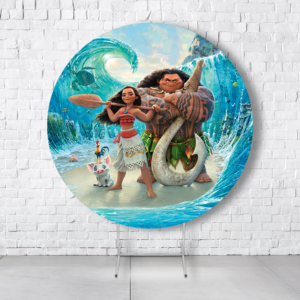 Painel De Festa Redondo Moana Em Tecido Helanca C/Elástico 1,50x1,50  PAINEL122