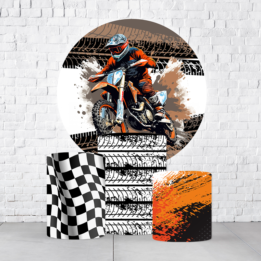 Kit Painel De Festa Moto + Trio De Cilindros Em Tecido