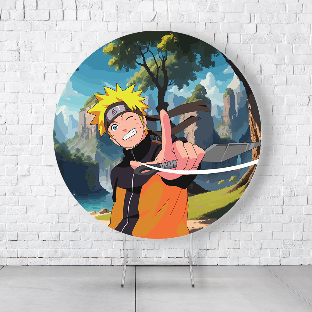 Painel De Festa Redondo Naruto Em Tecido Helanca C/Elástico 1,50x1,50