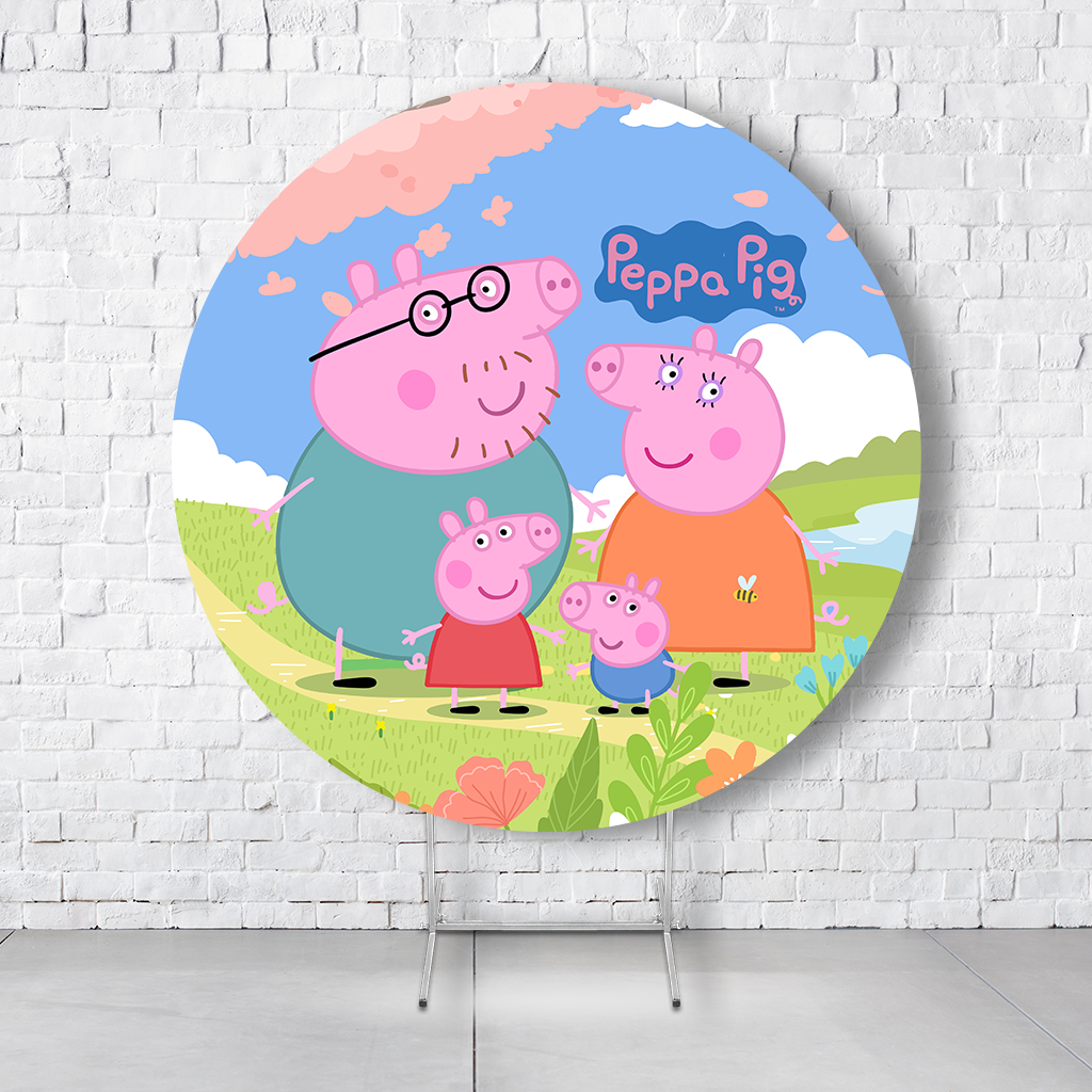 Painel De Festa Redondo Peppa Pig Em Tecido Helanca C/Elástico 1,50x1,50