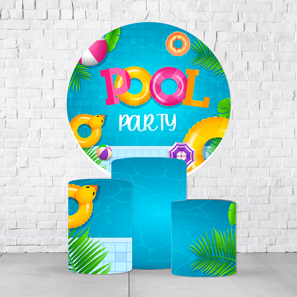 Kit Painel De Festa Pool Party + Trio De Cilindros Em Tecido
