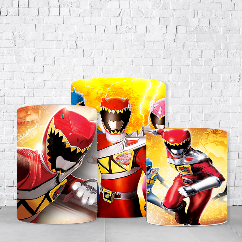 Trio de Cilindros Para Festas Power Rangers Em Tecido Helanca C/Elástico