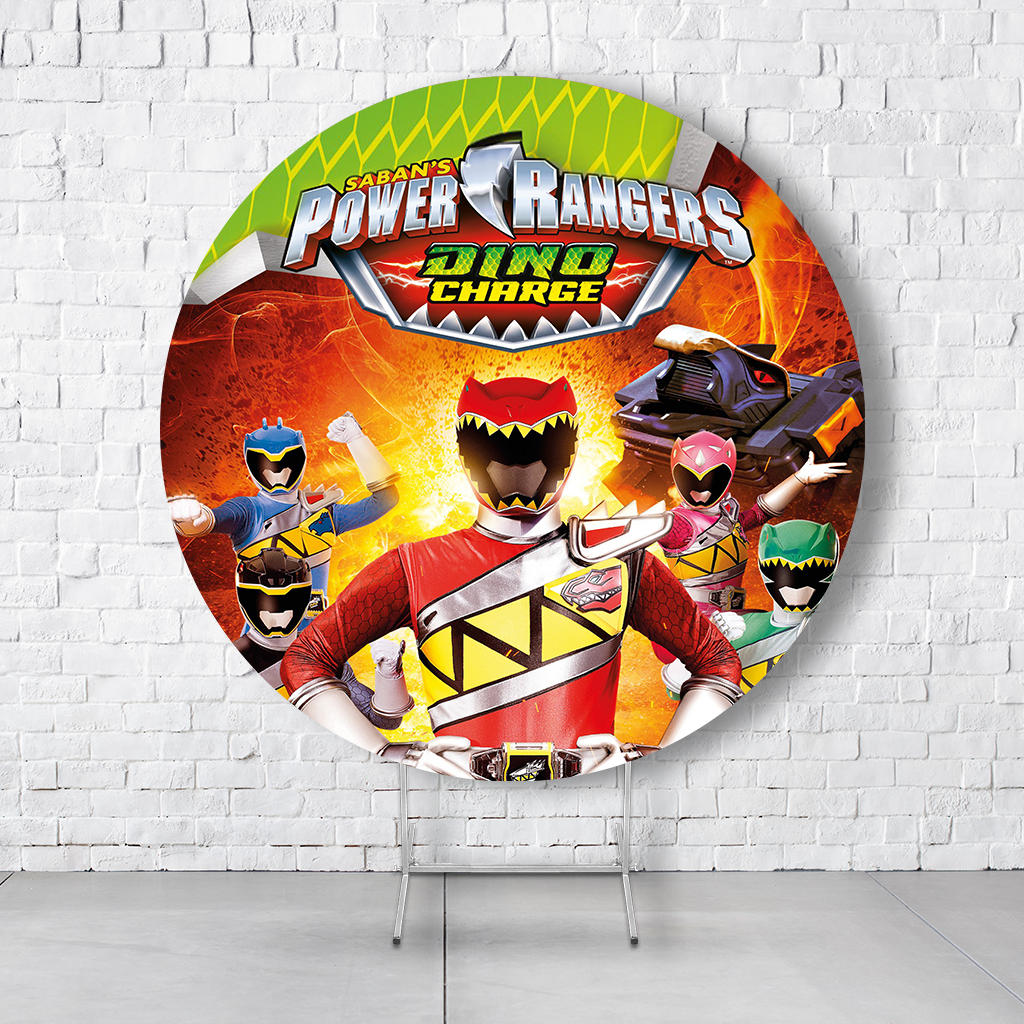 Painel De Festa Redondo Power Rangers Em Tecido Helanca C/Elástico 1,50x1,50