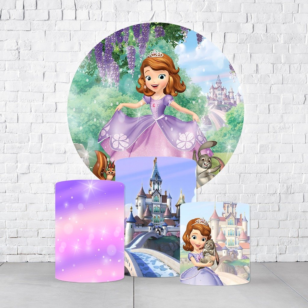 Kit Painel De Festa Princesinha Sofía + Trio De Cilindros Em Tecido