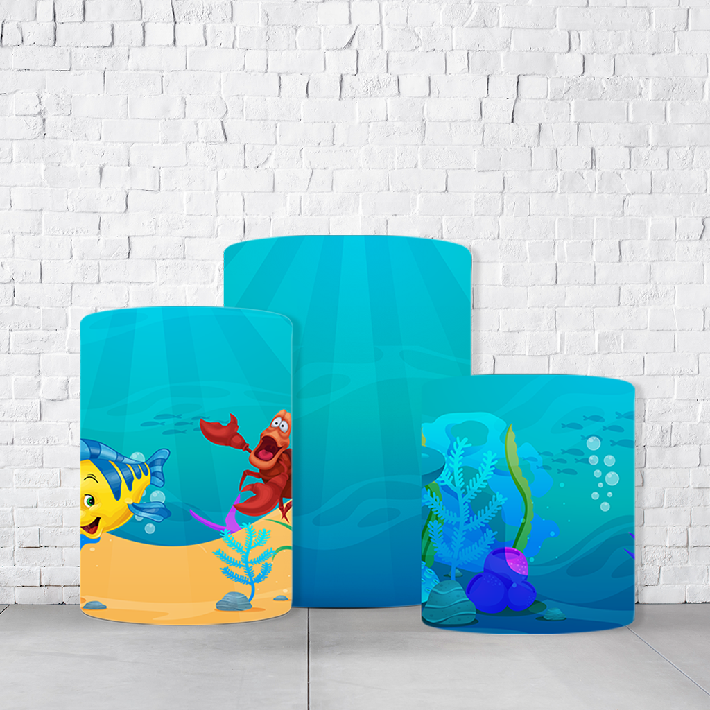 Trio de Cilindros Para Festas Pequena Sereia Em Tecido Helanca C/Elástico - Imagem 2