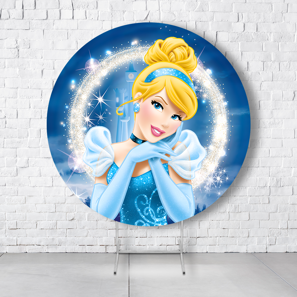Painel De Festa Redondo Cinderela Em Tecido Helanca C/Elástico 1,50x1,50