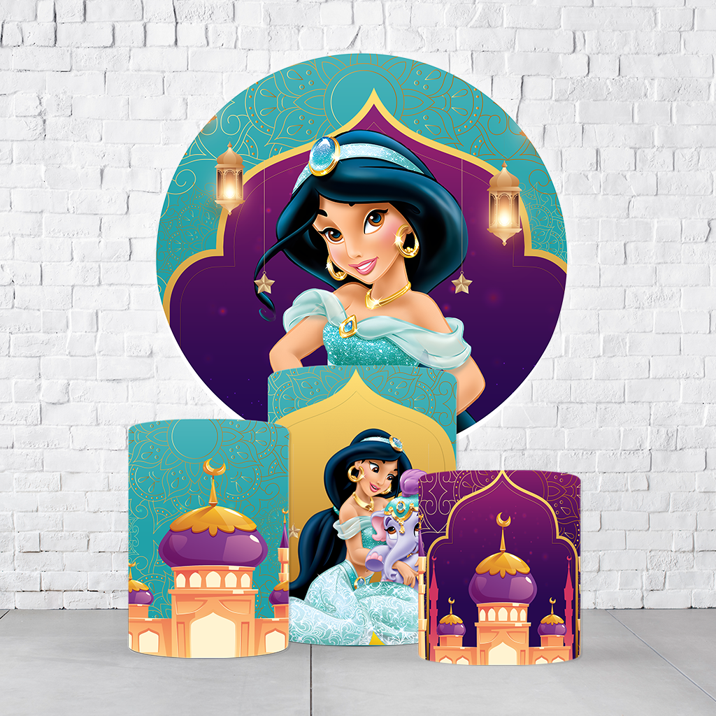 Kit Painel De Festa Jasmine + Trio De Cilindros Em Tecido