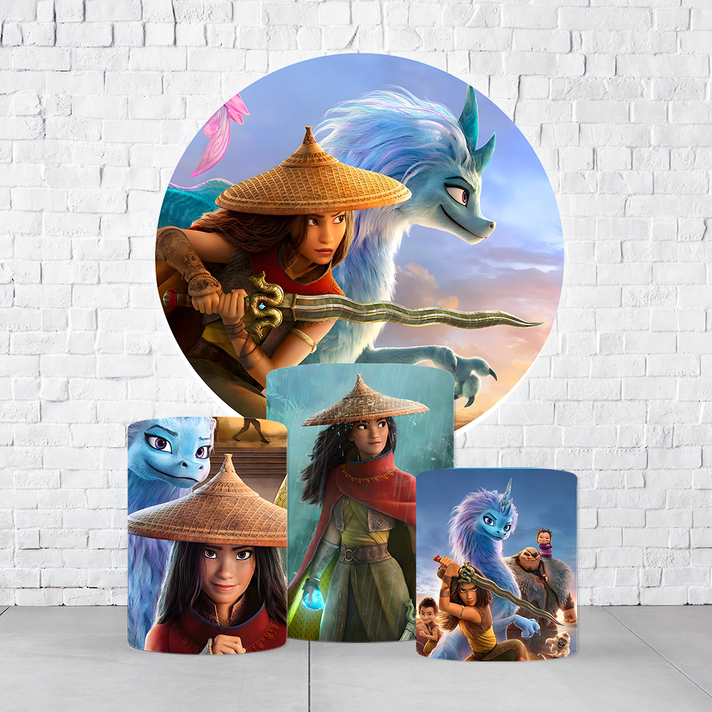 Kit Painel De Festa Raya + Trio De Cilindros Em Tecido