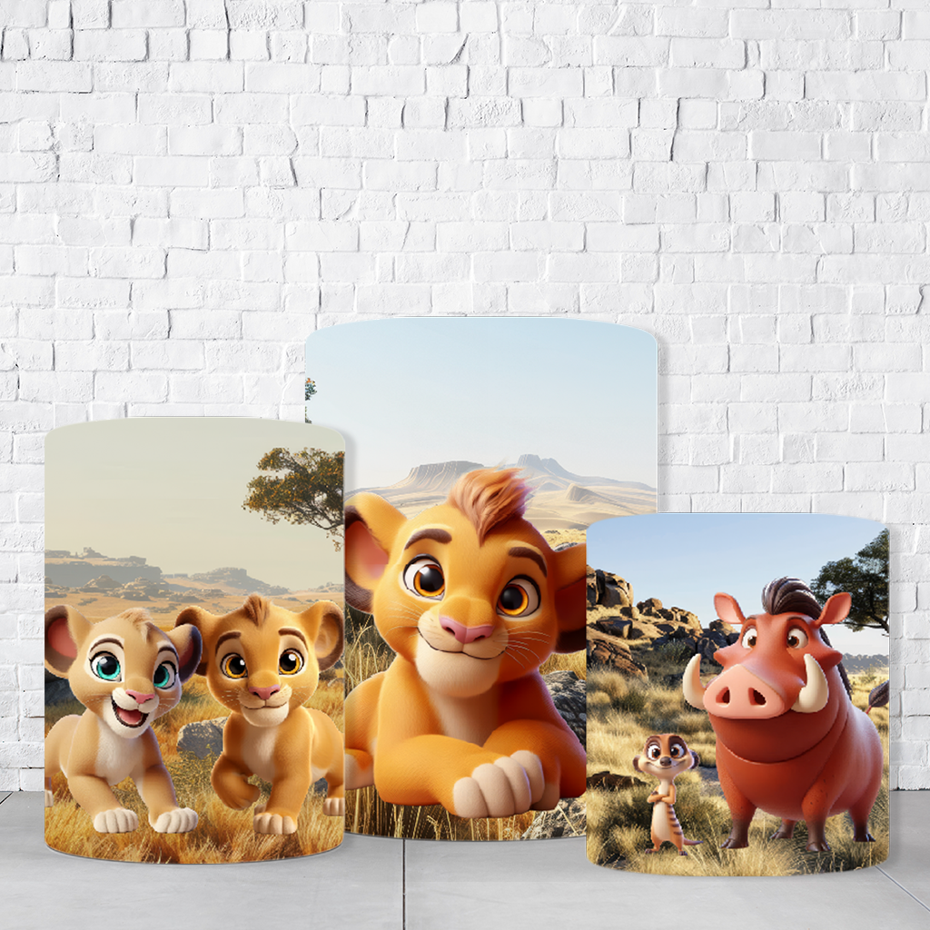 Trio de Cilindros Para Festas Rei Leão Em Tecido Helanca C/Elástico  TRIODE318