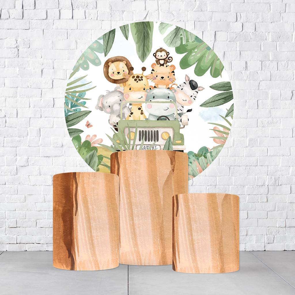 Kit Painel De Festa Safari + Trio De Cilindros Em Tecido
