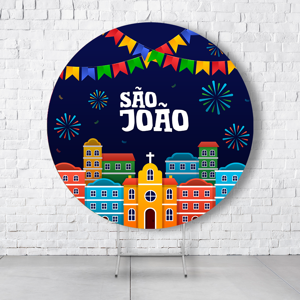 Painel De Festa Redondo São João Em Tecido Helanca C/Elástico 1,50x1,50