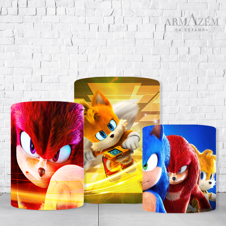 Trio de Cilindros Para Festas Sonic Em Tecido Helanca C/Elástico  TRIODE832