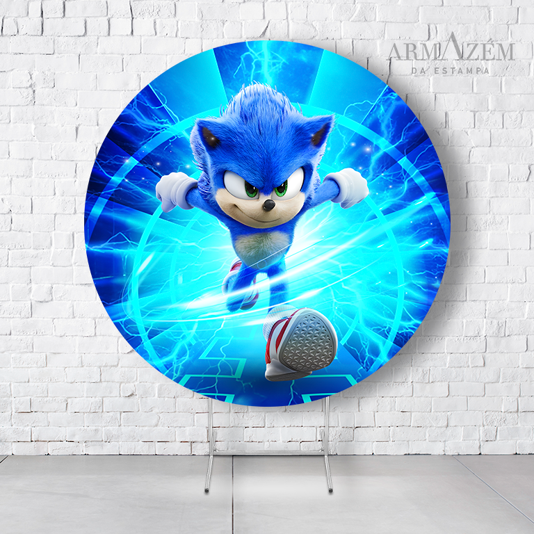 Painel De Festa Redondo Sonic Em Tecido Helanca C/Elástico 1,50x1,50  PAINEL868