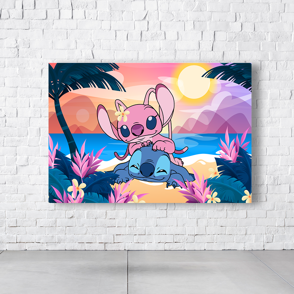 Painel Retangular Tema Stitch e Angel Em Tecido Oxford 100% Poliéster - Imagem 2