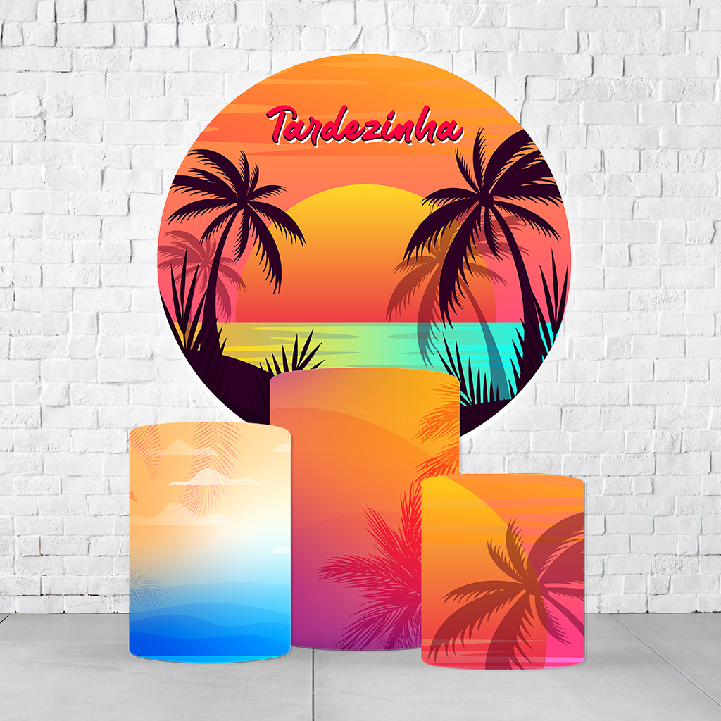 Kit Painel De Festa Tardezinha + Trio De Cilindros Em Tecido
