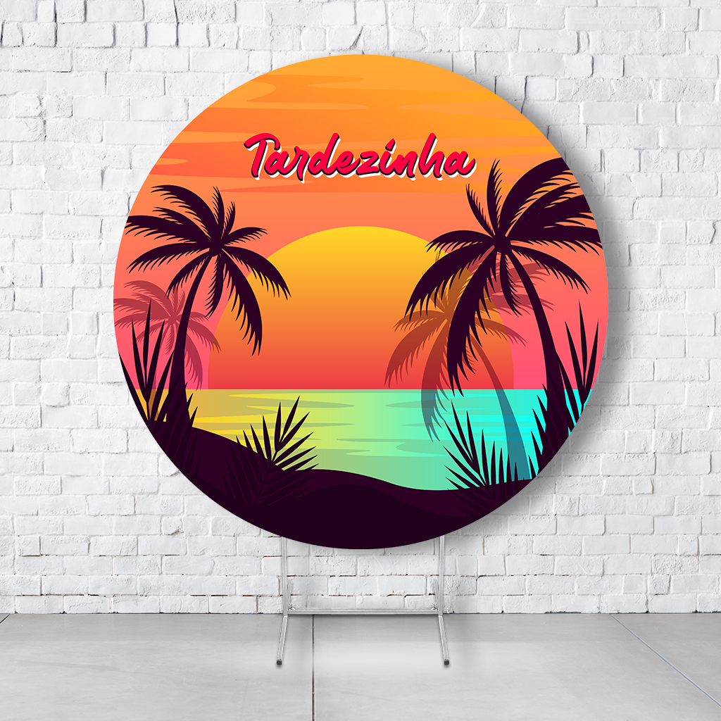 Painel De Festa Redondo Tardezinha Em Tecido Helanca C/Elástico 1,50x1,50