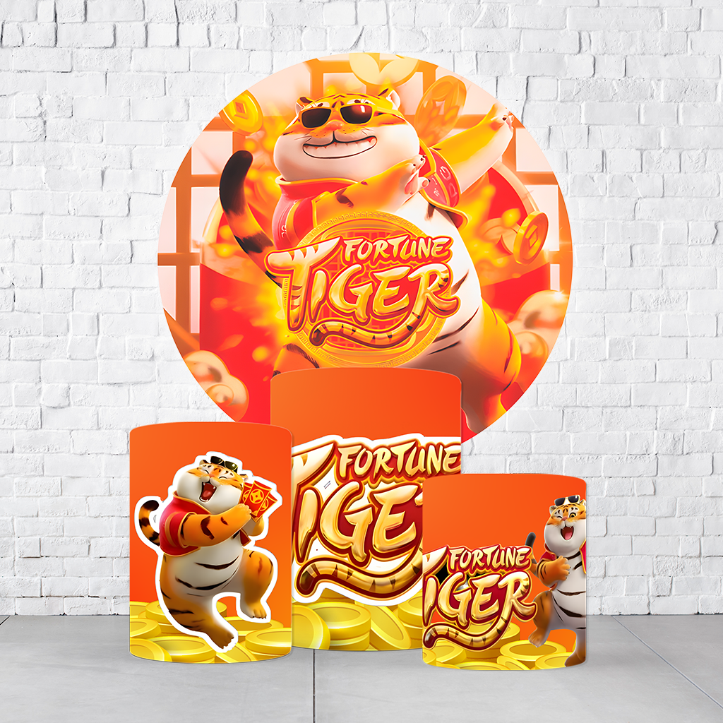 Kit Painel De Festa Tigrinho + Trio De Cilindros Em Tecido  KITPAI678