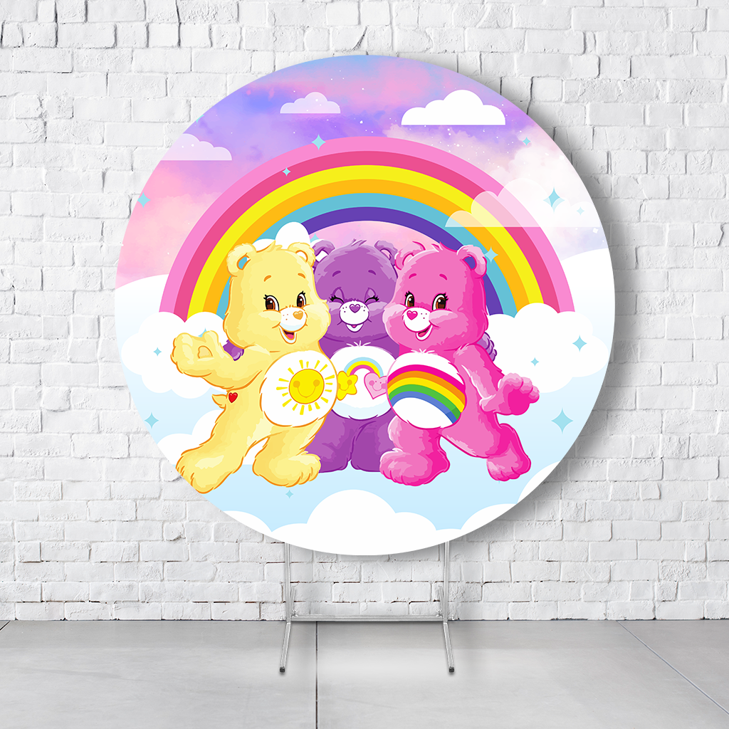 Painel De Festa Redondo Ursinhos Carinhosos Em Tecido Helanca C/Elástico 1,50x1,50
