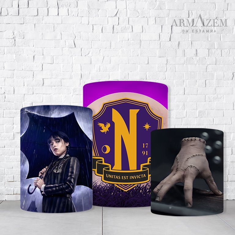 Trio de Cilindros Para Festas Wandinha Em Tecido Helanca C/Elástico  TRIODE013