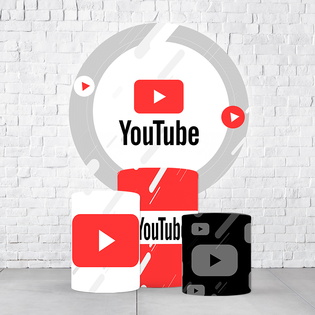 Kit Painel De Festa Youtube + Trio De Cilindros Em Tecido