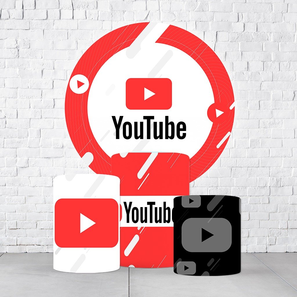 Kit Painel De Festa Youtube + Trio De Cilindros Em Tecido - Imagem 2