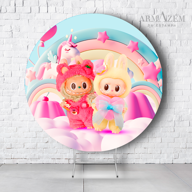 Painel De Festa Redondo Labubu Em Tecido Helanca C/Elástico 1,50x1,50  PAINEL717