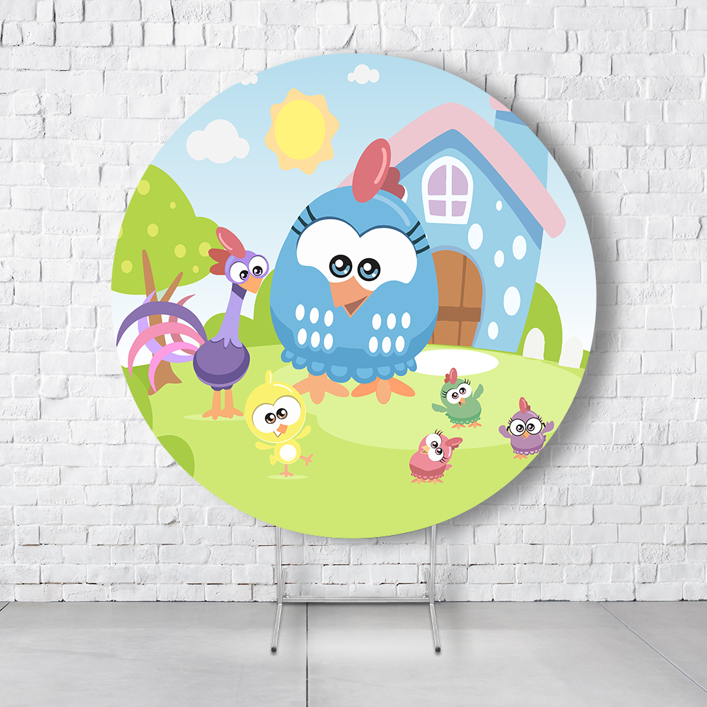 Painel De Festa Redondo Galinha Pintadinha Em Tecido Helanca C/Elástico 1,50x1,50 - Imagem 1